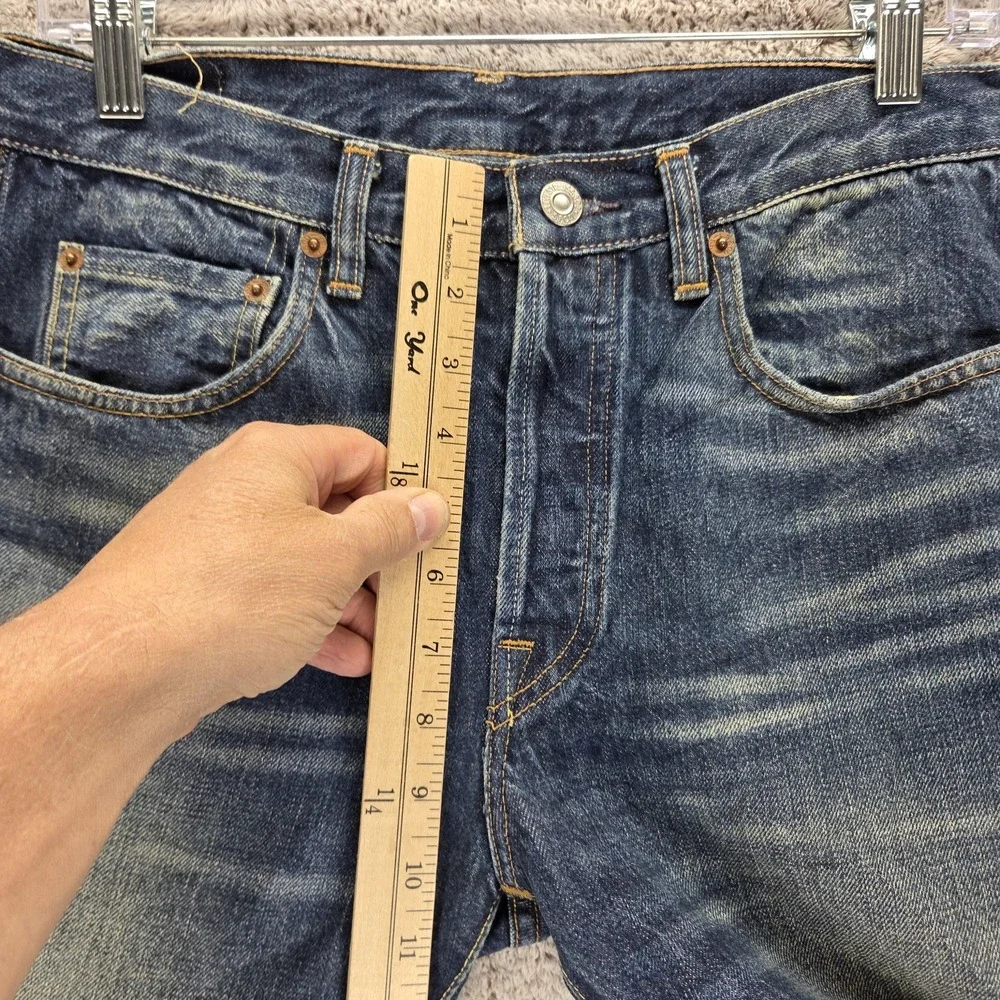 Levis 501 Jeans Mens Blue Selvedge LVC Raw Hem Destroyed Honeycomb Fits 29x24